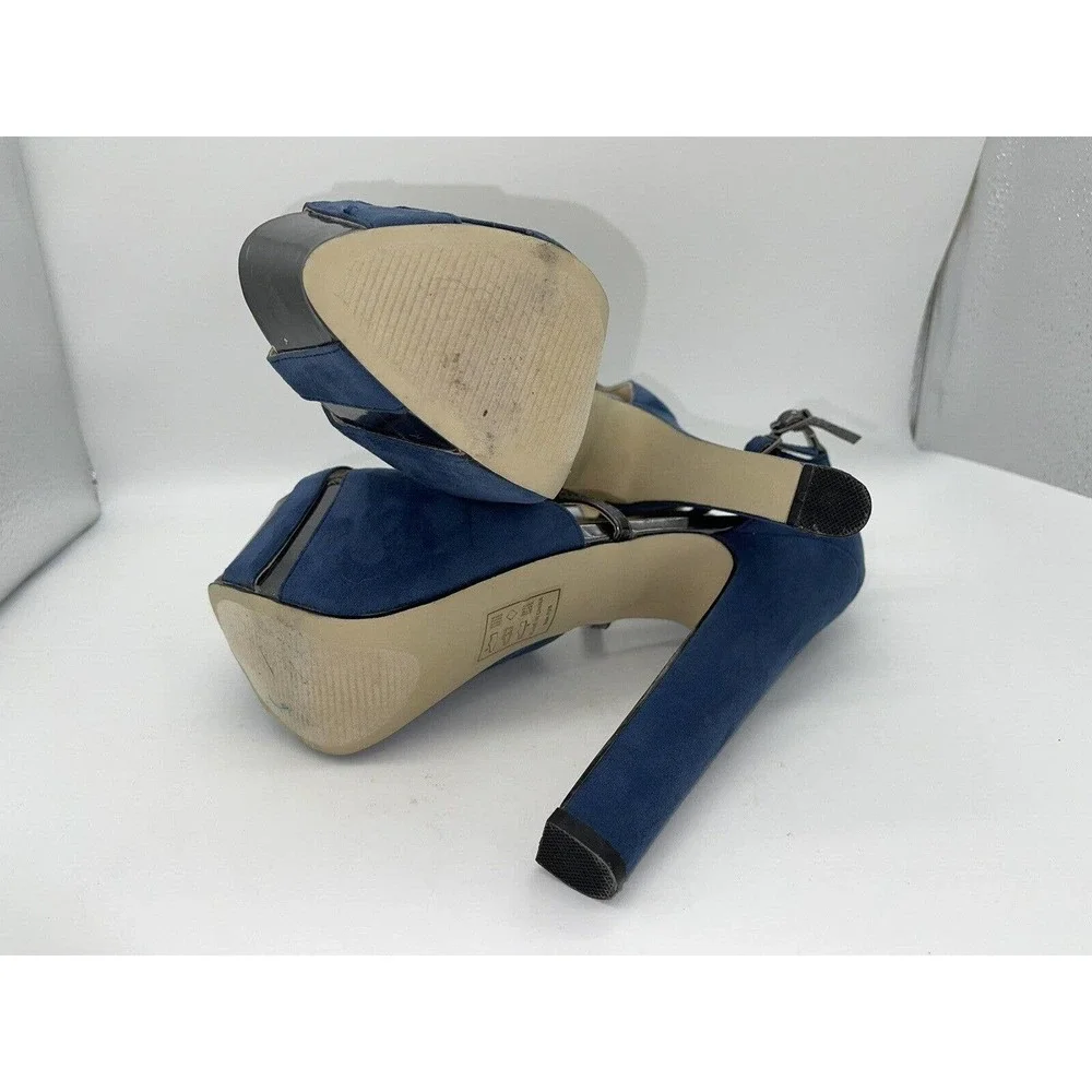 Scene “Marylou” Platform Wedge 5” Heels Blue Suede w/ Silver Accents 7M Open Toe